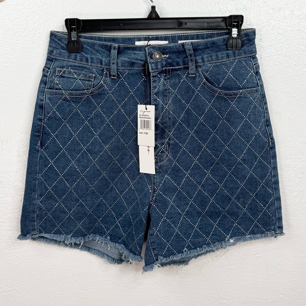 Vigoss High Rise Denim Ace Shorts Womens Size 7/28 Medium Wash Rhinestones - Picture 4 of 10